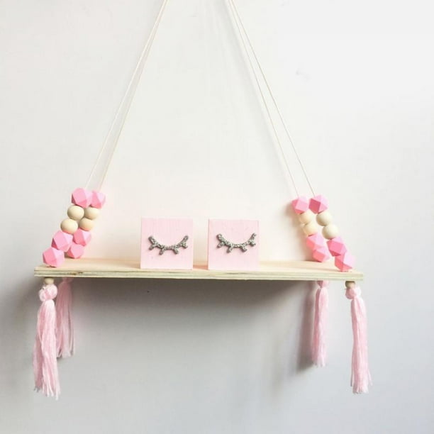Nordic Style Tassel Bead Wooden Storage Hanging Shelf Wall Decoration kids Room Nordic Style Tassel Bead Wooden Storage Hanging Shelf Wall Decoration kids Room